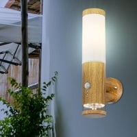 Wandlampe Außenleuchte Hofleuchte Bewegungsmelder Holzoptik LED Edelstahl 35 cm