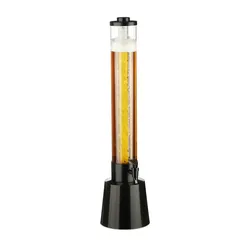 Relaxdays Biersäule mit Zapfhahn, 3 l, Getränkespender mit Kühlung, Biertower Garten, Zapfsäule, transparent/schwarz