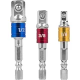 MAEXUS Stecknuss Schlagschrauber Adapter Bit Set - 1/4', 1/2', 3/8' Zoll Bit Holder für Akkuschrauber Nuss Bithalter, Ratsche Adapter Bit auf Vierkant Nuss Zubehör Geschenke - Silber