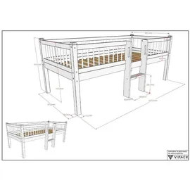 58 aufm Kessel Spielbett Keeley 90 x 200 cm Buche massiv lackiert Weiß