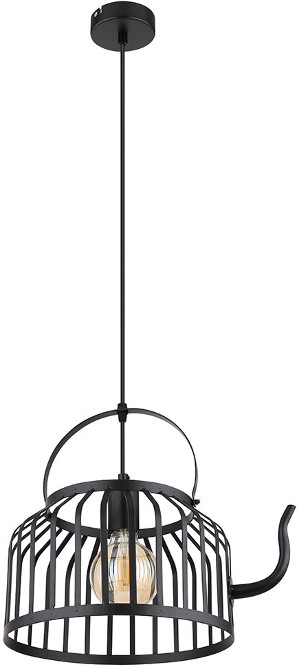 Hängelampe Pendelleuchte Esszimmerleuchte Wohnzimmerlampe Küchenlampe, Metallschirm Teekanne schwarz matt, E27, H 120 cm