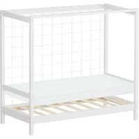 ML-Design Kinderbett Fußballtor 70x140 cm mit Matratze Weiß Holz