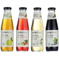 Sodastream 4er Packung Bio - Fruchtsirupe mit Cassis, Holunderblüte, Limette, Rhabarber, 1er Pack (4 x 500 ml)