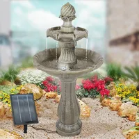 Solar Gartenbrunnen Brunnen Zierbrunnen Zimmerbrunnen Springbrunnen Brunnen mit LED-Licht und Li-Ion-Akku Wasserfall Wasserspiel für Garten, Gartenteich, Terrasse (Klassik Garten)