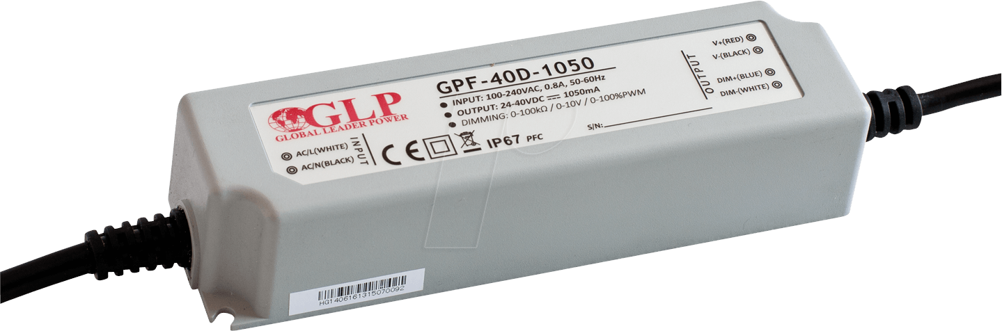 GPF-40D-700 - LED-Netzteil, 42 W, 36-60 V DC, 700 mA, IP67, CV+CC, dimmbar