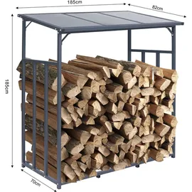 GRASEKAMP Kaminholzregal Stahl 185 x 70 x 170/185 cm grau