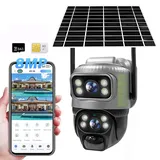 4G LTE Solar-Überwachungskamera für den Außenbereich, kabellos, 4 K Wildkamera mit SIM & Speicherkarte 64 GB, 355° PTZ, PIR-Bewegungserkennung, Nachtsicht, 2-Wege-Audio, IP66