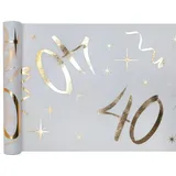 SANTEX 40. Geburtstag weiss gold Tischläufer, 5 m, x 30 cm Zahl 40