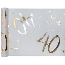 SANTEX 40. Geburtstag weiss gold Tischläufer, 5 m, x 30 cm Zahl 40
