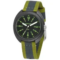 JACQUES FAREL Jugend-Armbanduhr Jungen Leuchtzeiger Analog Quarz Stoffband Grau Khaki Oliv Streifen STH 14