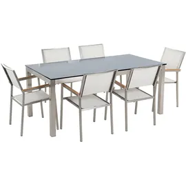 Beliani Gartenmöbel-Set, schwarz weiß Silber, Glas, 6-Sitzer, Loungemöbel, Loungemöbel-Sets