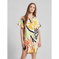 Knielanges Leinenkleid mit Allover-Print, Apricot, 38