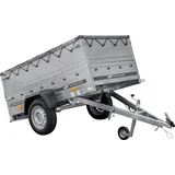Gartenanhänger 200 Kipp mit Stützrad, zwei Seitenwänden, H-0-Rahmen und grauer Plane