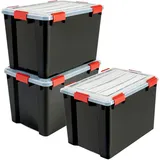 Iris Ohyama - Luftdichte Kunststoff-aufbewahrungsboxen Mit Deckels, 70l, 3er-set, Schwarz, Hermetischer Wasserdichter Verschluss, Robuste Schnappverschlüsse, Stapelbar, Staubschutz, Bpa-frei, Ddat-ld