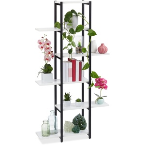 Relaxdays Pflanzenregal, Blumentreppe mit 6 Ablagen, HBT: 150 x 78 x 24 cm, Stahl & MDF, Blumenregal innen, schwarz/weiß