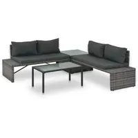 vidaXL Polyrattan Lounge-Set mit Polstern 3-tlg. grau 44720