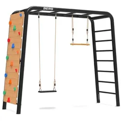 BERG Klettergerüst PlayBase M Schwarz + Gummischaukel + Trapez + Kletterwand