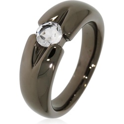 Xen, Ring, Ring mit 5 mm Bergkristall ca. 0,50 ct. Black Rhodium, (58, 925 Silber)