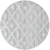 Teppich Wohnzimmer 3D Geometrisch Modern Waschbar Strapazierfähig Esszimmer OEKO-TEX Rund Grau 200x200 cm Gekettelt – GENF von Kadima Design