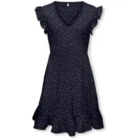 KIDS ONLY Sommerkleid "KOGHILLARY V NECK DRESS CS WVN", Mädchen, Gr. 122/128, N-Gr, night sky aop:weiß dots, Web, Obermaterial: 98% Polyester, 2% Elasthan, bedruckt, gepunktet, figurumspielend Midi, V-Ausschnitt, Flügelärmel Rüschen, Kleider Sommerkleid