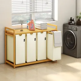 ADEL DREAM AdelDream Wäschekorb 200L, 4 Fächer Wäschesammler mit Bambusrahmen