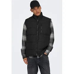 Steppweste ONLY & SONS "ONSJAKE QUILTED VEST OTW", Herren, Gr. S, schwarz, Web, Obermaterial: 100% Polyester, unifarben, modisch, regular fit, Westen