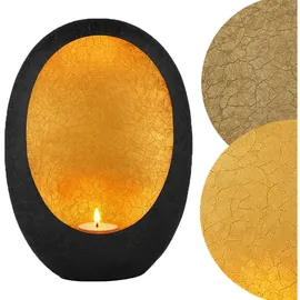 Marrakesch Orient & Mediterran Interior Marrakesch Boho Deko Aesthetic Teelichthalter Windlicht aus Metall 20 cm groß | Windlicht Calista Schwarz Gold als Garten Wohnzimmer Tisch Deko | Moderne Windlichter Kerzenhalter für Teelichter