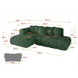altdecor Ecksofa CLOUD-L-v1 Cord 2-Sitzer Grün