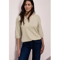 STREET ONE Tunikashirt STREET ONE, Damen, Gr. 38, beige (cotton beige), Web, 100% Baumwolle, unifarben, comfort fit normal, Rundhals, elastischer Bund, Shirts, mit 3/4 Ärmeln