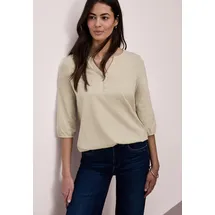 STREET ONE Tunikashirt STREET ONE, Damen, Gr. 38, beige (cotton beige), Web, 100% Baumwolle, unifarben, comfort fit normal, Rundhals, elastischer Bund, Shirts, mit 3/4 Ärmeln