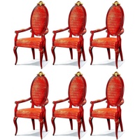 Casa Padrino Esszimmerstuhl Luxus Barock Esszimmerstuhl Set Rot / Gold - Prunkvolles Barock Esszimmer Stühle 6er Set mit Armlehnen - Barock Esszimmer Möbel - Luxus Qualität - Made in Italy