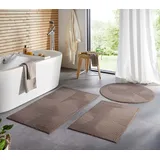Taracarpet Badematte Homestyle rutschfest waschbar Badezimmerteppich Bad-Vorleger, WC Deko, Duschvorleger für Dusche und Badewannen sehr weich und kombinierbar Taupe Wellen 080 cm rund