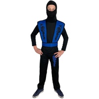 Foxxeo blaues Ninja Kostüm für Jungen - Größe 110-152 - blauer Ninja Kämpfer für Kinder Fasching Karneval, Größe:146/152