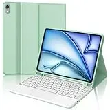 Hülle mit Tastatur für iPad Air 11 Zoll (M4/M3/M2) 2026/2025/2024, Bluetooth Tastatur Hülle für iPad Air 5/4 gen und Pro 11 4/3/2/1 Gen, 7 Farben Beleuchtete, QWERTZ Layout (Grünes Gras-Touchpad)