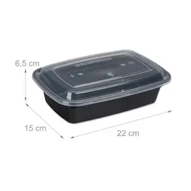 Relaxdays Meal Prep Boxen, 24er Set, 1 Fach, mikrowellengeeignet, wiederverwendbar, Kunststoff Essensbehälter, schwarz