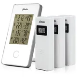Alecto WS-1330 Funk-Thermometer mit 3 Außensensoren - Hygrometer - einfache Wetterstation - bis zu 30m Reichweite - weiß