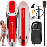 Premium Stand Up Paddling Board, 7in1 SUP Board Set, komplettes Zubehör, plus Actioncam-Halterung, Standup Paddle 320x80x16cm, Wasserfahrrad SUP a... - Rot