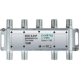 Axing BVE 8-01P 8-fach Verteiler Kabelfernsehen CATV Multimedia DVB-T2 Klasse A+, 10dB, 5-1218 MHz metall