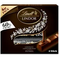 Lindt LINDOR Stick 60% Cacao | 100g | 4x 25g Schokoladenriegel | 60% Kakao Bitterschokolade