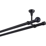 MDEKOR Gardinenstange schwarz 280 cm 2-läufig 19 mm aus Metall Deckenbefestigung Kugel