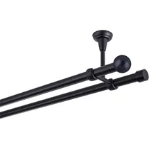 MDEKOR Gardinenstange schwarz 280 cm 2-läufig 19 mm aus Metall Deckenbefestigung Kugel