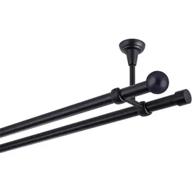 MDEKOR Gardinenstange schwarz 280 cm 2-läufig 19 mm aus Metall Deckenbefestigung Kugel