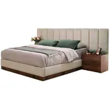 Xlmoebel Schlafzimmer-Set 3-teiliges Schlafzimmermöbel-Set in Weiß mit braunem Bett und modernen, (Schlafzimmer-Set 3ltg (Bett + 2x Nachttische), Hergestellt in Europa braun