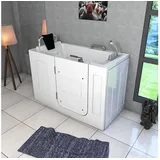 AcquaVapore Badewanne Sitzbadewanne Senioren Wanne Sitzwanne mit Tür S07-TH-B 140x76cm, Schnelle Reinigung, Nackenstütze, Überlauf Abfluss, Extra Tief weiß