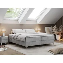 MKS Meble Boxspringbett ohne Kopfteil mit Bettkasten, Bett niedriges Kopfteil, Polsterbett ohne Kopfteil - LESS - 140x200 - Grau - H3 - Grau