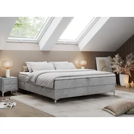 MKS Meble Boxspringbett ohne Kopfteil mit Bettkasten, Bett niedriges Kopfteil, Polsterbett ohne Kopfteil - LESS - 140x200 - Grau - H3 - Grau