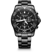 Victorinox Herren-Uhr Maverick Chrono Black Edition, Herren-Armbanduhr, analog, Quarz, Wasserdicht bis 100 m, Gehäuse-Ø 43 mm, Armband 22 mm, 180 g, Schwarz