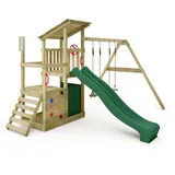 FATMOOSE Spielturm Klettergerüst FruityForest mit Schaukel & Rutsche, Kletterturm mit Sandkasten, Leiter & Spiel-Zubehör – Grün