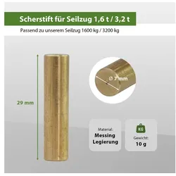 Scherstift für Seilzug Greifzug Seilwinde Winde 1600 kg 1,6 / 3200 kg 3,2 t to