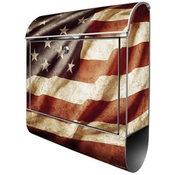 banjado Wandbriefkasten Stahl United States (Wandbriefkasten witterungsbeständig, pulverbeschichtet, mit Zeitungsfach), 39 x 47 x 14cm silberfarben